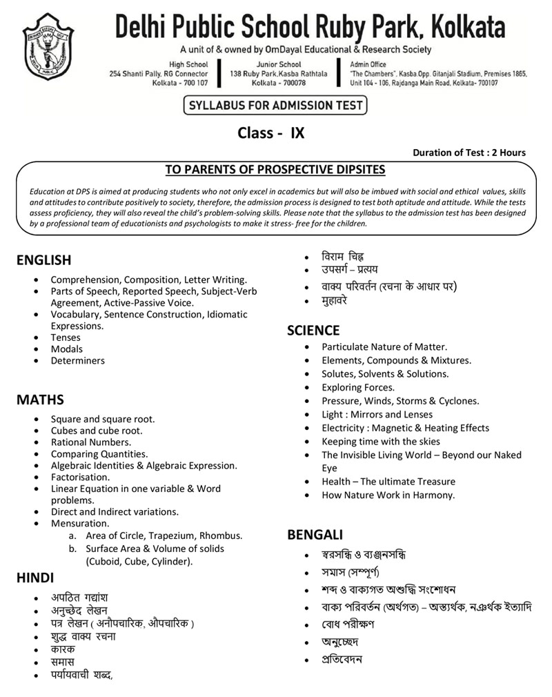 Syllabus for Assessment, Class-IX, 2026-27